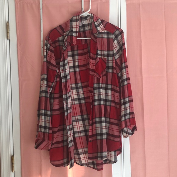 bp Sweaters - Red black and white plaid flannel